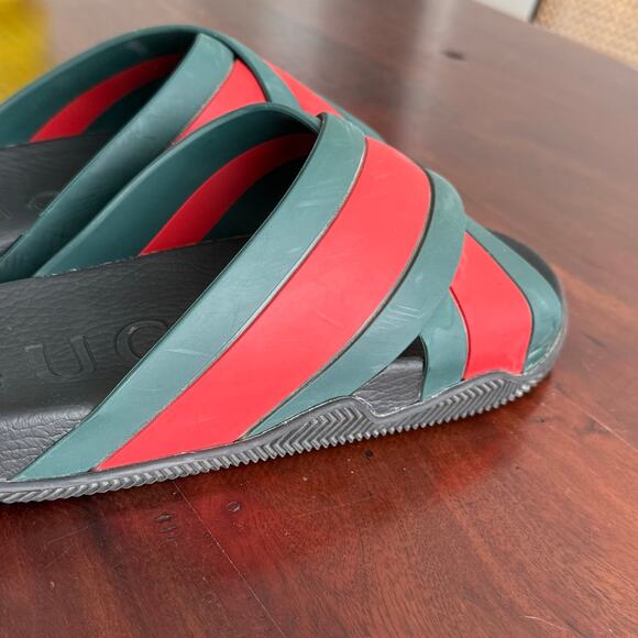 Gucci Web Pannelled Rubber Sandals Womens Slides size 9 green red - Picture 4 of 16